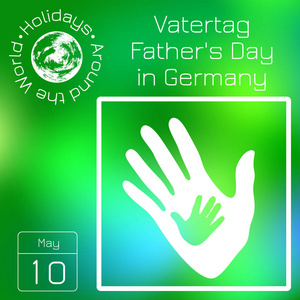 系列日历。世界各地的节日。一年中每一天的事件。父亲节。5月10日。父亲和孩子的手印