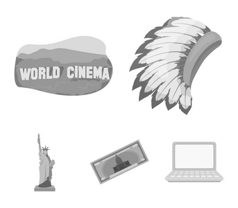 Mohavk, 世界电影, 美元, 自由女神像。美国国家集收集图标单色风格矢量符号股票插图网站