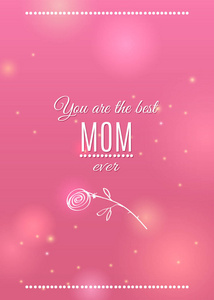 快乐母亲节粉红色贺卡与线玫瑰和闪闪发光的美丽的背景。矢量假日模板插图。春季背景