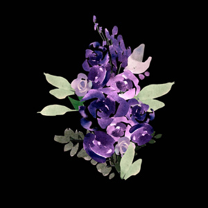 美丽的水彩婚礼花束与紫色的花朵