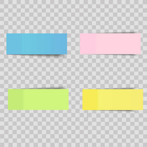 矢量彩色粘滞便笺, 张贴在透明背景下的阴影隔离贴纸