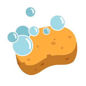 海绵式思维黄色海绵与肥皂气泡矢量卡通扁平式 illus照片