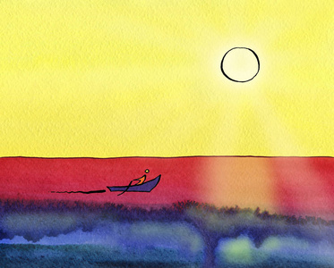 船在太阳下航行在海面上图片