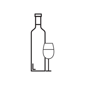 一瓶葡萄酒和一个玻璃矢量图标在白色背景上被隔离。矢量插图。Eps10