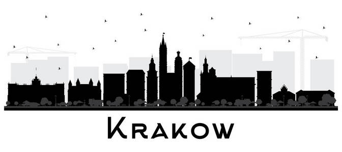 克拉科夫波兰城市天际线剪影与黑色大厦 Isola