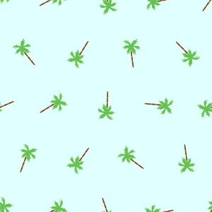绿色背景下孤立小棕榈树的无缝模式