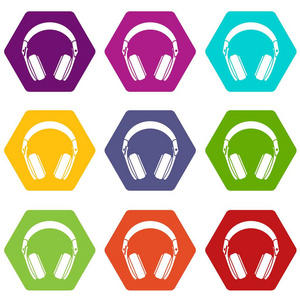 耳机图标集颜色六面体