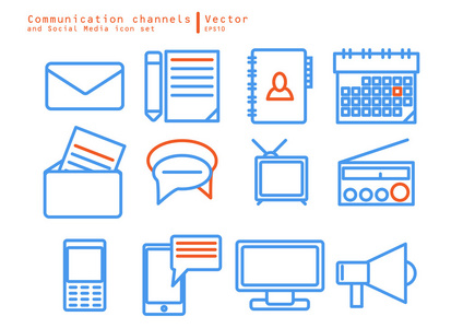 沟通渠道和社会媒体图标集