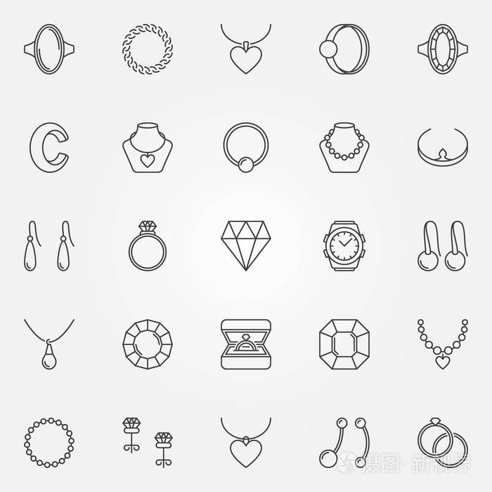 首饰图标套装矢量钻石戒指手镯标志