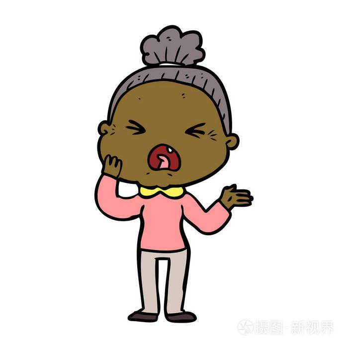 卡通愤怒的老妇人