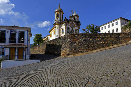 igreja de 圣弗朗西斯科德阿尔教科文组织世界文化遗产城市的米纳斯吉拉斯巴西欧鲁普雷图的视图