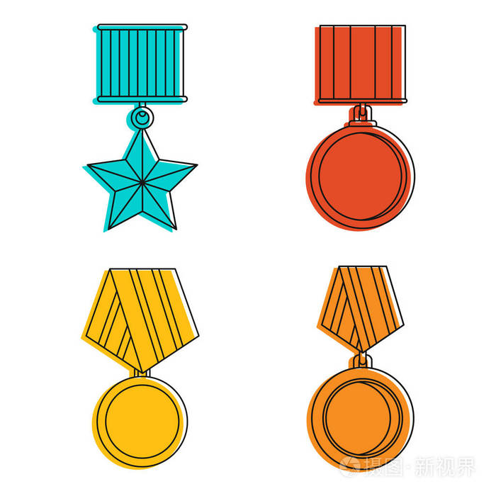 陆军奖章图标集, 颜色轮廓样式插画-正版商用图片03x0zl-摄图新视界