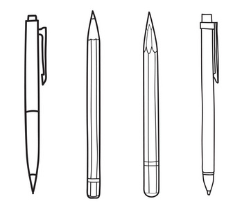 手绘笔和铅笔可爱的矢量线艺术插图