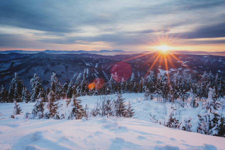 在雪山日出