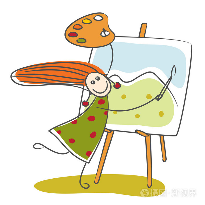 快乐的女孩绘图山