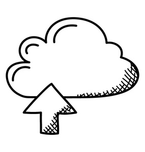 云的涂鸦图标, 代表云数据概念的箭头