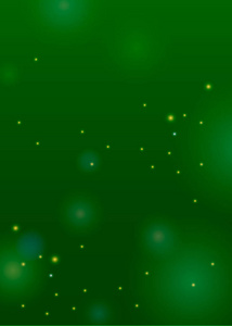 美丽的绿色背景为圣帕特里克节设计或贺卡。带火花和灯光的矢量插图