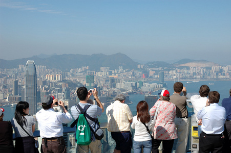 旅游者旅游者观光香港天际线照片