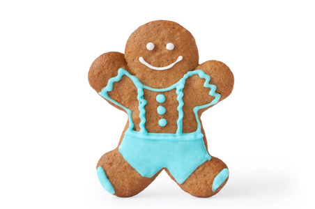 自制的姜饼人.菜单或糖果目录的图片.邀请卡或贺卡.孤立.男孩照片