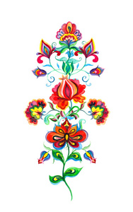东欧花卉装饰民间艺术花卉。水彩画
