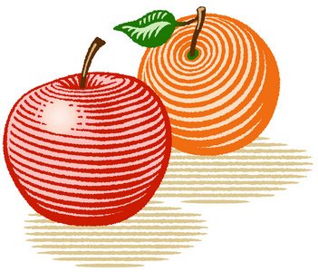 苹果和橙木刻风格图片