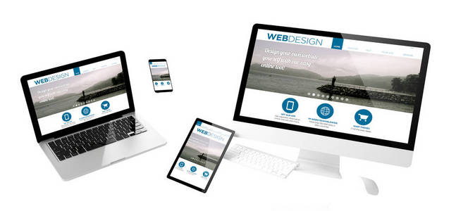 飞行设备与网页设计网站响应设计, 3d 渲染