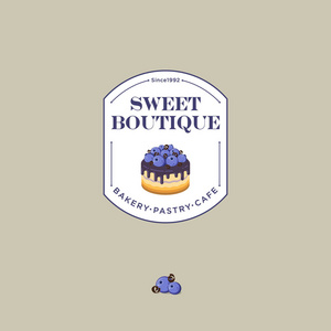 可爱的精品徽标。蛋糕会徽。面包店和咖啡馆的标志。一个美丽的蛋糕与蓝莓标志