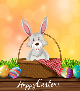 灰色兔子和装饰的彩蛋复活节