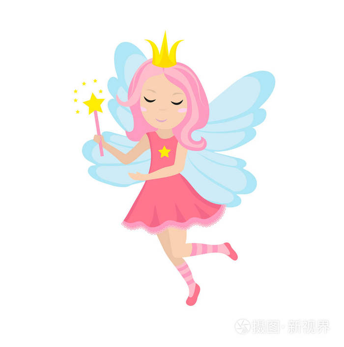 可爱的小仙女图标, 卡通风格.在白色背景下被隔离.矢量插图