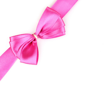 粉红缎弓和孤立在白色丝带