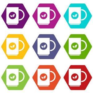 杯茶图标集颜色六面体
