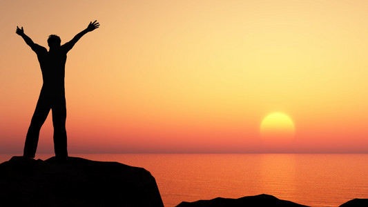 迎接太阳的人照片