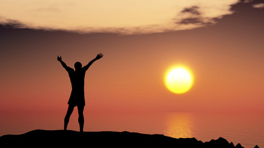 迎接太阳的人照片
