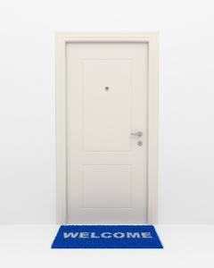 白色的门和蓝色地毯
