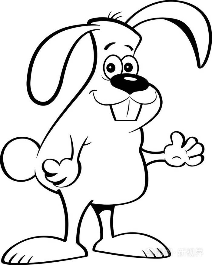 一只兔子微笑的黑白插图