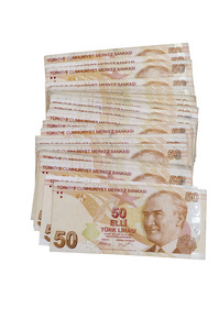 土耳其纸币上的孤立的白色背景