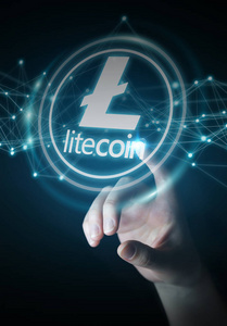 女实业家使用 litecoins cryptocurrency 3d 渲染