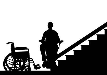 剪影矢量残疾人攀登电梯为残疾人在楼梯上