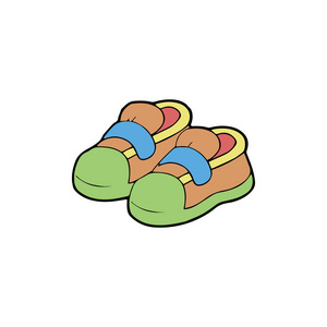 可爱的卡通鞋白色背景的儿童版画, t恤, 彩色书, 有趣和友好的性格的