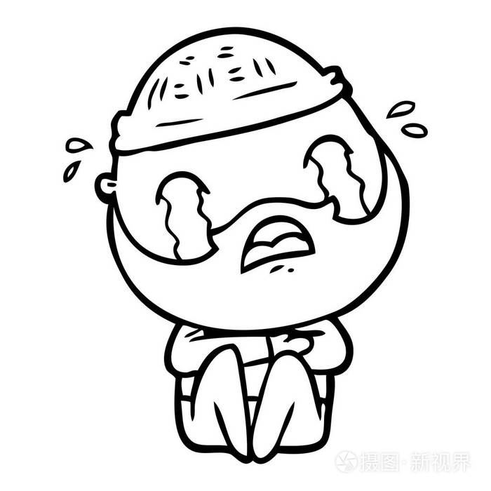 卡通胡子男子哭插画-正版商用图片03ygu8-摄图新视界