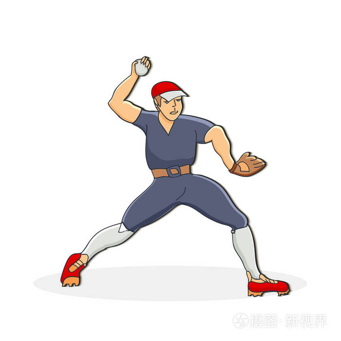 棒球运动员投掷球的向量例证.可爱
