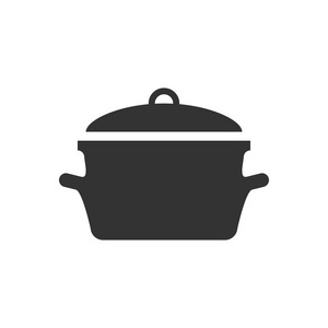 烹饪平底锅图标的扁平风格。厨房壶插图在惠特