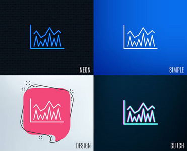 小故障霓虹灯效果折线图图标。金融增长图标志。证券交易所符号。时髦的平面几何设计。矢量