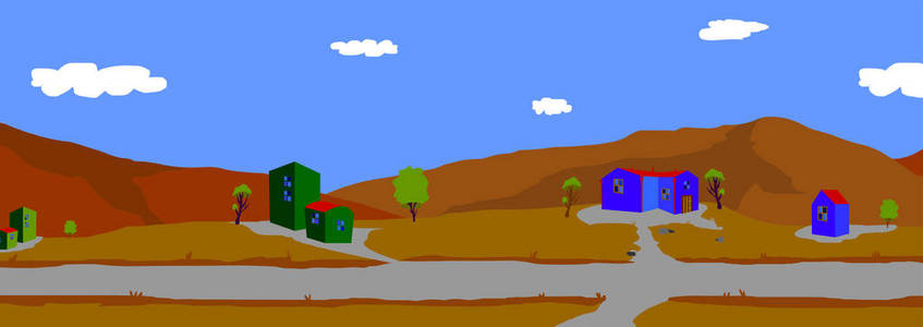 背景为动画山和房子