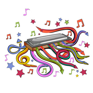 白色背景的口琴和草帽老金布鲁斯口琴口琴白色背景下的卡通风格50乐