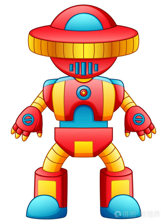 彩色玩具机器人动画在白色背景下的矢量图解