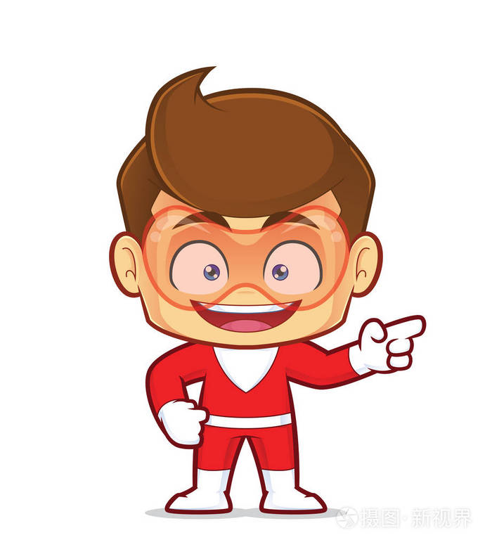 剪贴画图片的超级英雄卡通人物指向他的手指