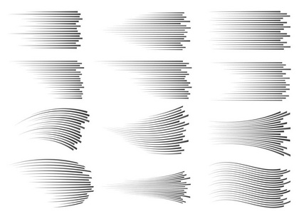 隔离的速度线。运动效果。白色背景上的黑色线条