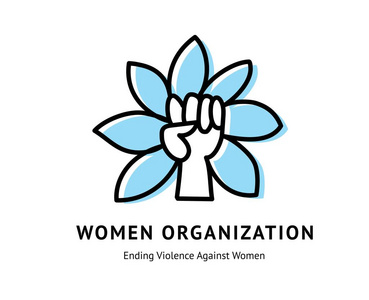 女性性别符号和举起拳头女权主义矢量图标或日志