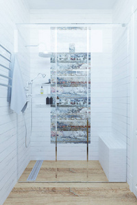 3d. 复古风格淋浴室内渲染